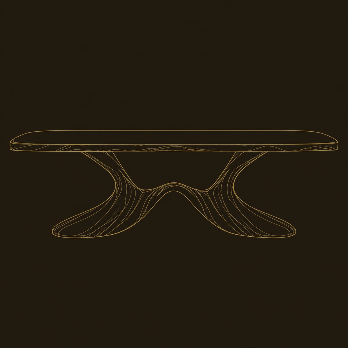 Swooping Wave Base Dining Table With Soft Edged Top dimension diagram