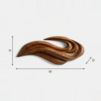 Swoosh Wall Sculpture for Above a Low Media Console dimension diagram with height, width and depth