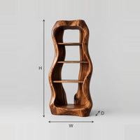 Tall Bar Cabinet With Thick Wavy Frame And Open Shelves dimension diagram with width, height and depth