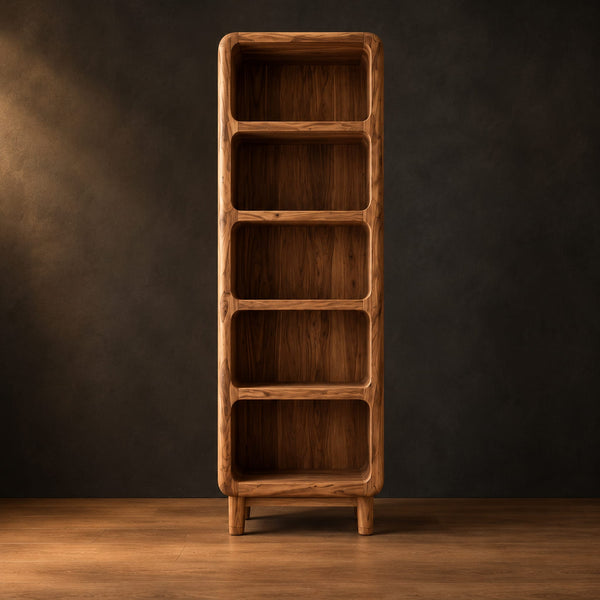 Tall Bathroom Cabinet With Five Open Shelves And Short Feet
