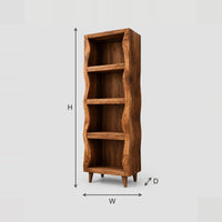 Tall Bathroom Cabinet With Wavy Sides And Four Open Shelves dimension diagram with width, height and depth