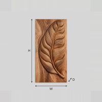 Tall Carved Leaf Wall Art With Flowing Midrib And Fine Veins dimension diagram with width and height