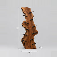Tall Live Edge Slab Wine Rack With Angled Bottle Pegs dimension diagram with width, height and depth