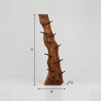 Tall Live Edge Slab Wine Rack With Staggered Pegs dimension diagram with width, height and depth