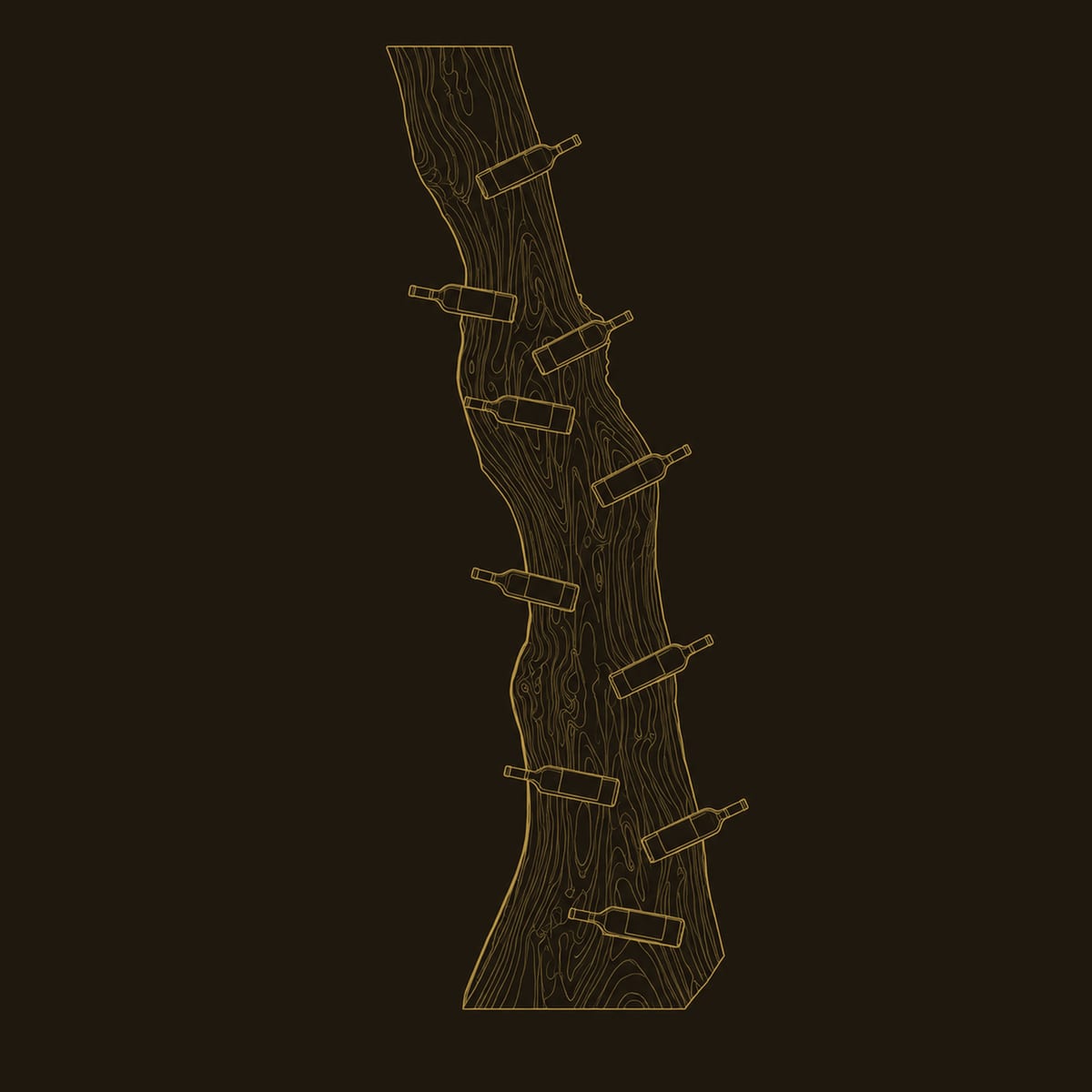 Tall Live Edge Slab Wine Rack With Staggered Pegs dimension diagram