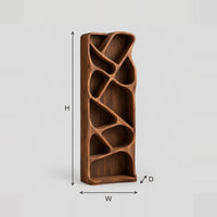 Tall Narrow Bookshelf With Diagonal Flowing Cubbies dimension diagram with width, height and depth