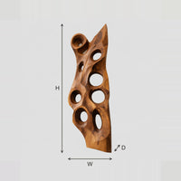 Tall Sculptural Wood Wall Art, Carved Hollow Openings dimension diagram with width and height