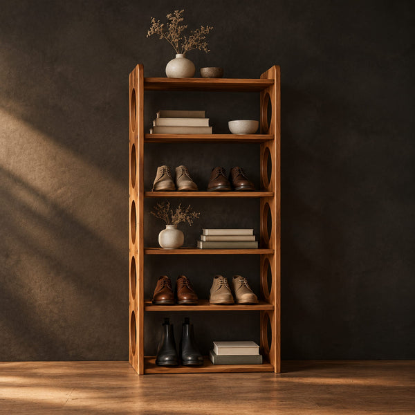 Tall Shoe Bench Rack With Oval Side Cutouts