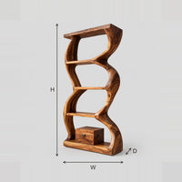 Tall Wave Sided Bookshelf With Flowing Organic Frame dimension diagram with width, height and depth