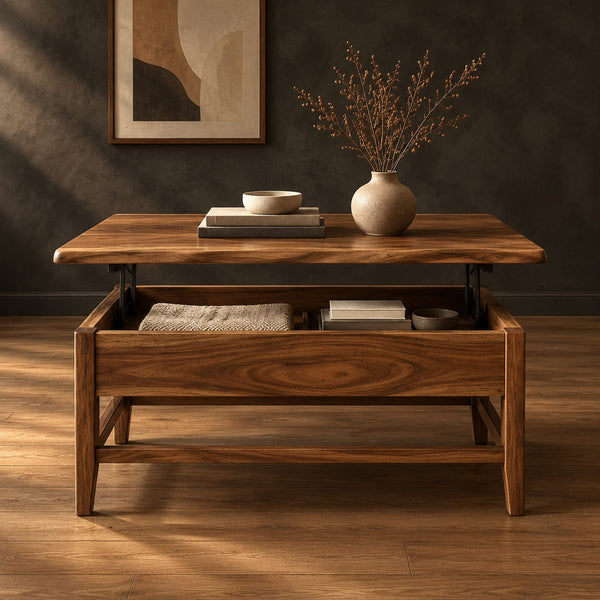 Tapered Leg Coffee Table With Lift Top And Lower Rail Frame