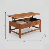 Tapered Leg Coffee Table With Lift Top And Lower Rail Frame dimension diagram with width, height and depth