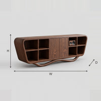 Tapered Sideboard With Open Cubbies And Wavy Base dimension diagram with width, height and depth