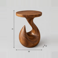 Teardrop Pedestal Round Side Table With Swirling Neck dimension diagram with width, height and depth