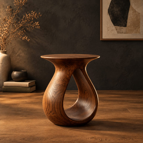 Teardrop Side Table With Flared Top, Open Loop Body