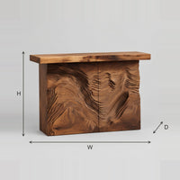 Terrain Carved Console Table With Deep Ridged Front dimension diagram with width, height and depth