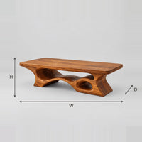 Thick Slab Coffee Table With Carved Cutout Base dimension diagram with width, height and depth
