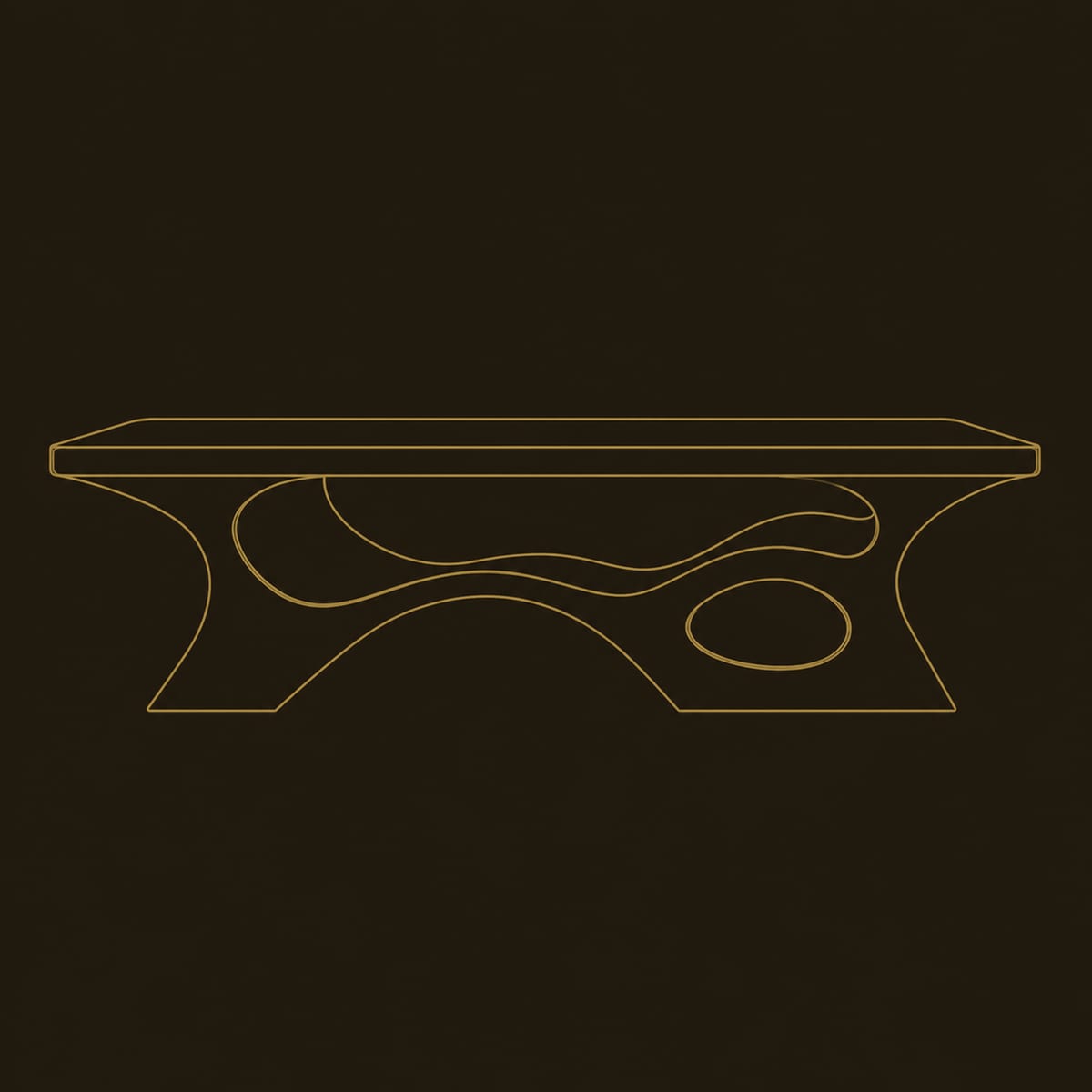 Thick Slab Coffee Table With Carved Cutout Base dimension diagram