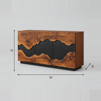 Three Door Sideboard With Wavy Black Center Band And Plinth dimension diagram with width, height and depth