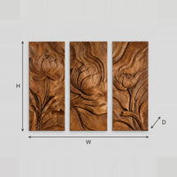 Three Panel Carved Lotus Wall Art With Raised Relief dimension diagram with width and height