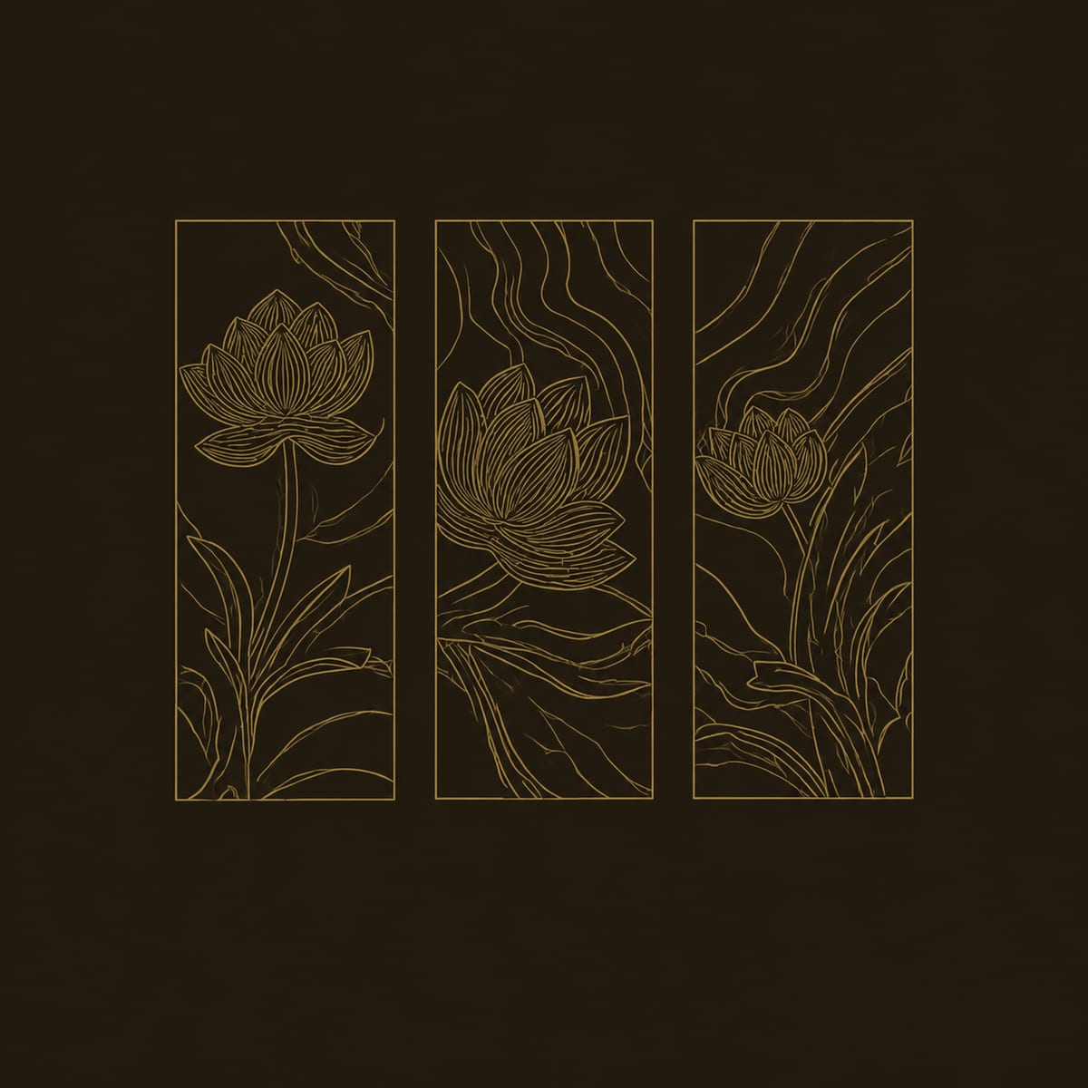 Three Panel Carved Lotus Wall Art With Raised Relief dimension diagram