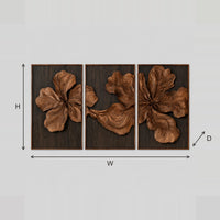 Three Panel Floral Relief Wall Art With Deep Carved Petals dimension diagram with width and height