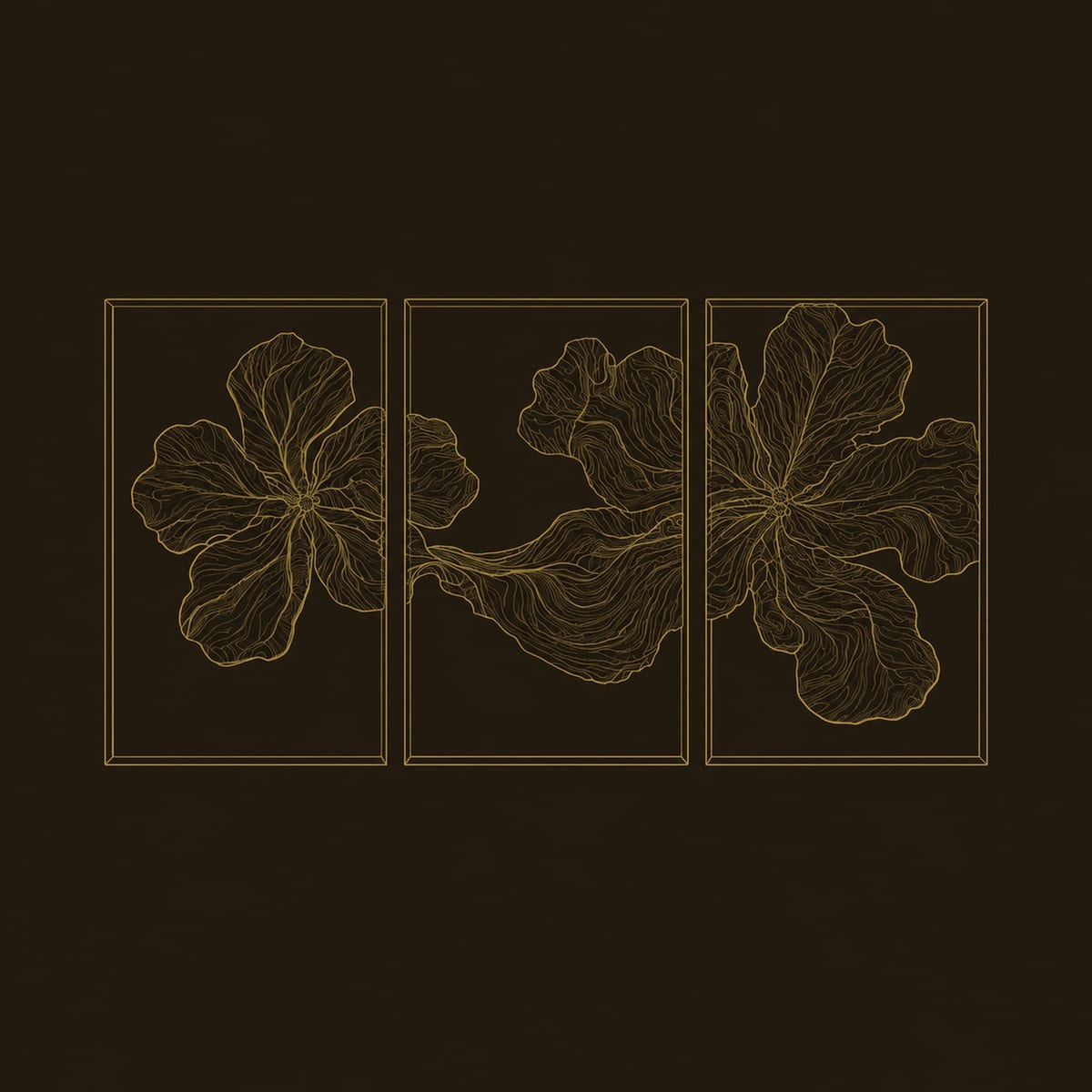 Three Panel Floral Relief Wall Art With Deep Carved Petals dimension diagram