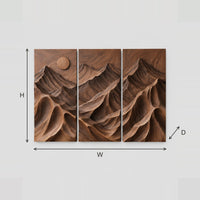 Three Panel Mountain Relief Wall Art With Sun Disc dimension diagram with width and height