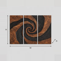 Three Panel Spiral Wall Art With Carved Black Swirl Relief dimension diagram with width and height