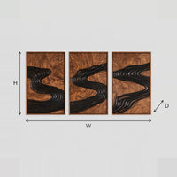 Three Panel Wall Art With Carved Dark River Relief dimension diagram with width and height