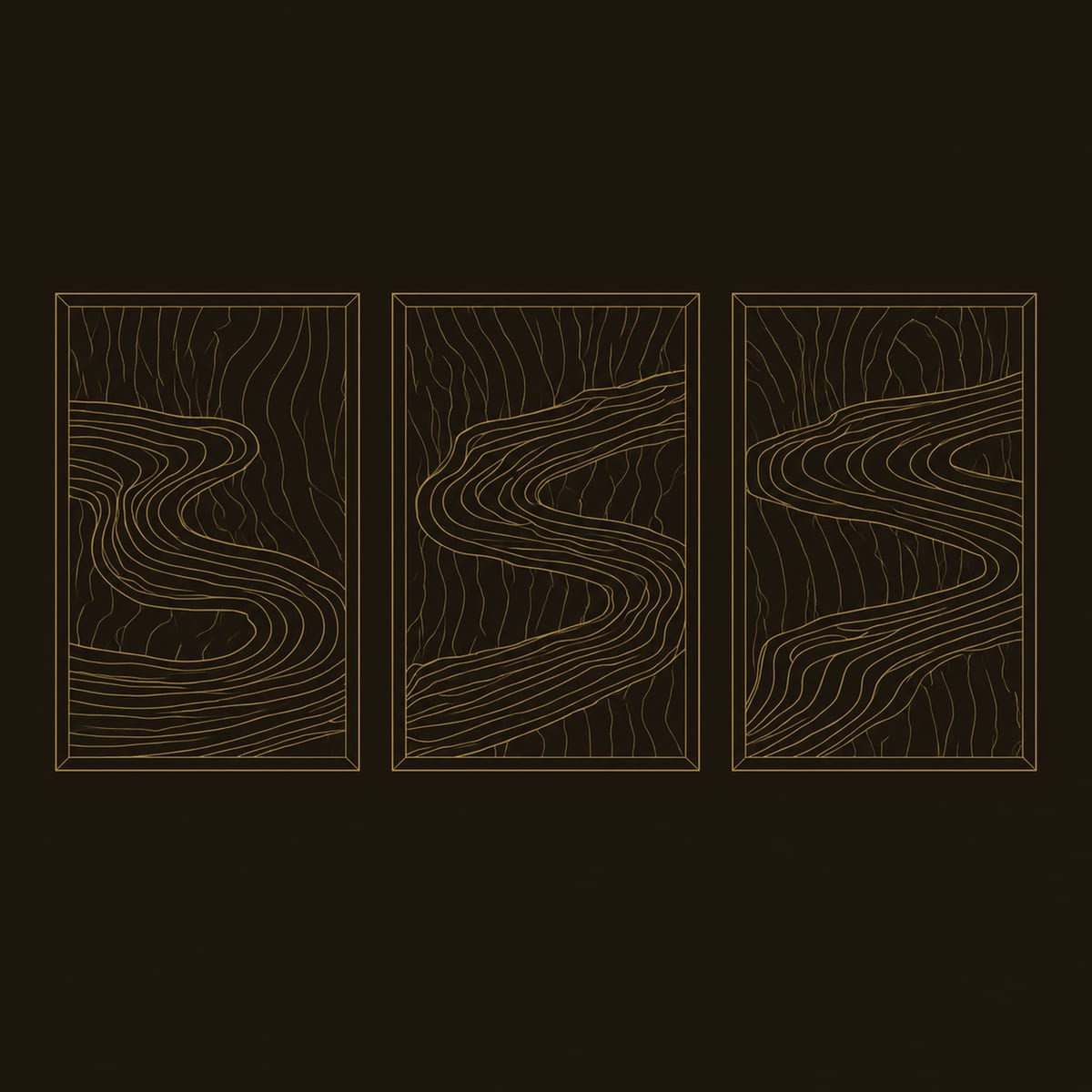 Three Panel Wall Art With Carved Dark River Relief dimension diagram