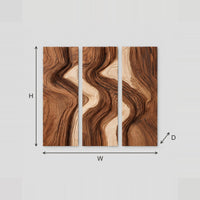 Three Panel Wall Art With Flowing Wavy Grain Pattern dimension diagram with width and height