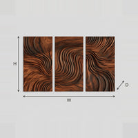 Three Panel Wood Wall Art With Flowing Grain Carving dimension diagram with width and height