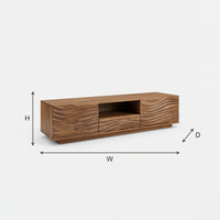 Tidegrain Media Cabinet, Wave Carved Doors Around an Open Niche dimension diagram with height, width and depth