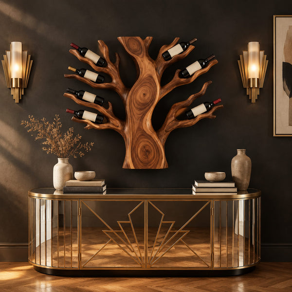 Tree Branch Wall Mounted Wine Rack, Angled Bottle Arms