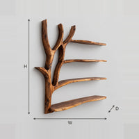 Tree Branch Wall Shelf With Four Tiers And Forked Trunk dimension diagram with width, height and depth