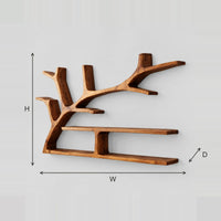 Tree Branch Wall Shelf With Two Long Ledges And Forked Limbs dimension diagram with width, height and depth