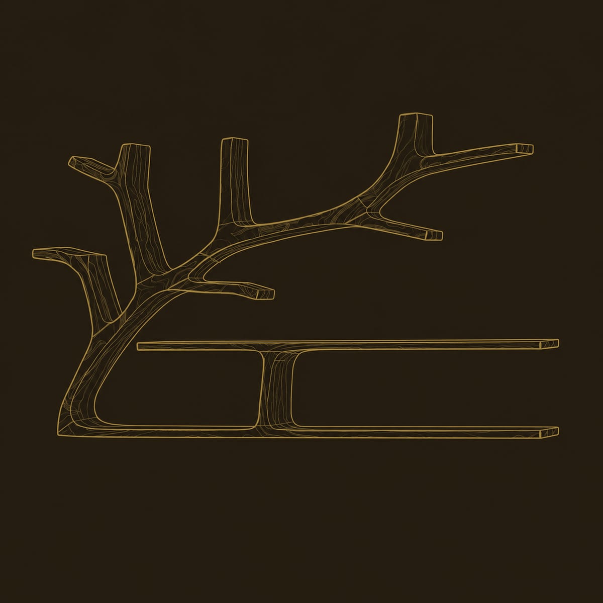 Tree Branch Wall Shelf With Two Long Ledges And Forked Limbs dimension diagram