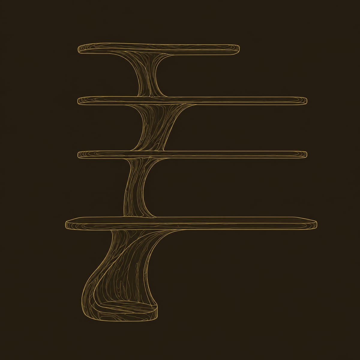 Tree Form Desk With Three Branch Shelves And Sculpted Trunk Base dimension diagram