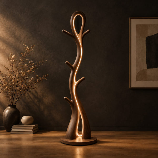 Tree Form Floor Lamp With Glowing Loop At The Top