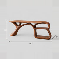 Tree Limb Desk With Open Shelf End And Wavy Edge Top dimension diagram with width, height and depth