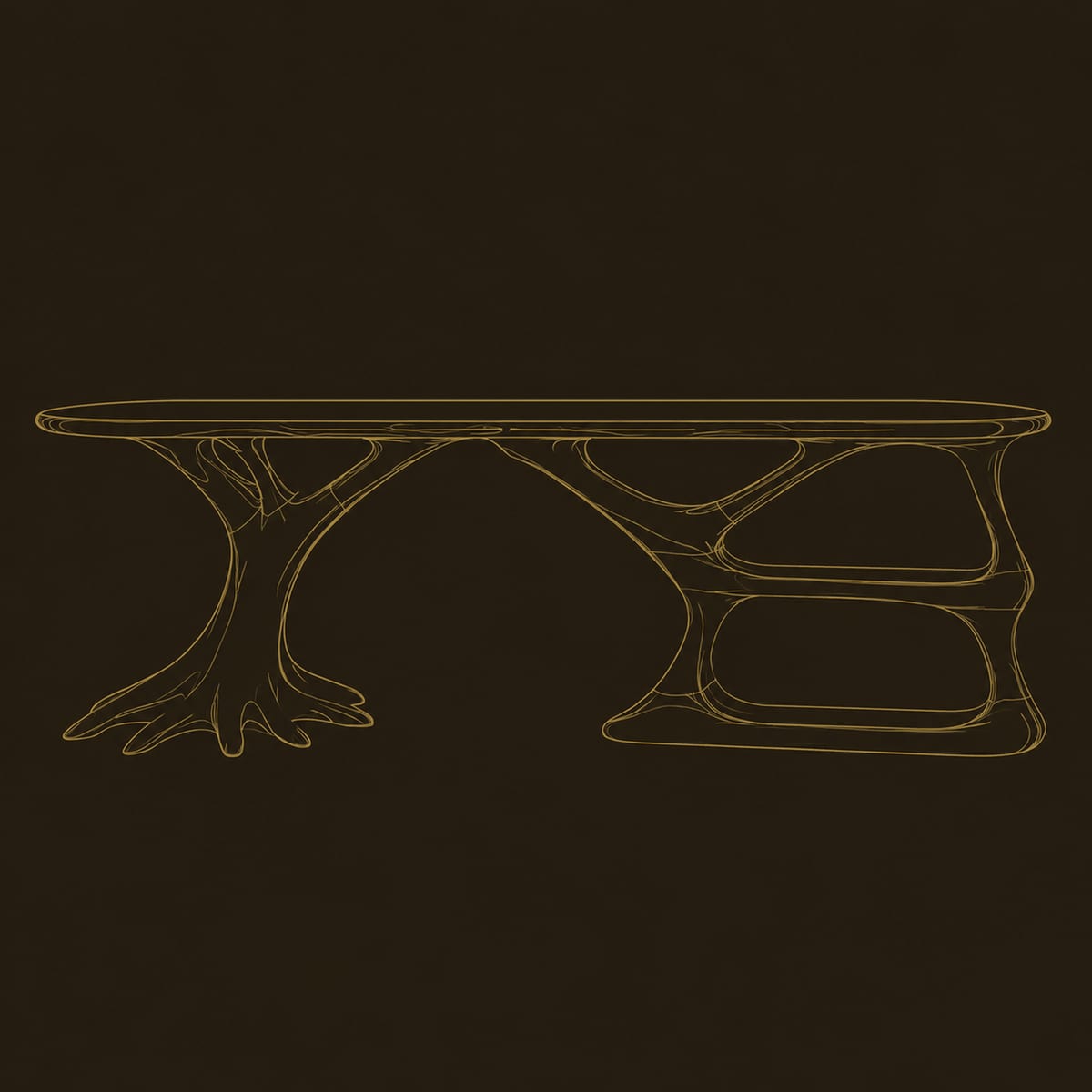 Tree Root Base Desk With Open Shelves And Oval Top dimension diagram