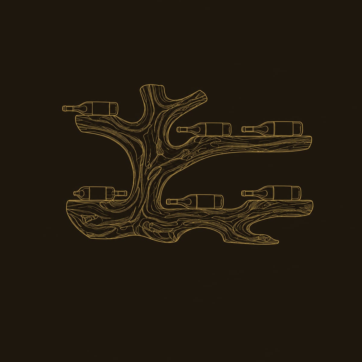 Tree Root Wine Bottle Holder With Branching Gnarled Arms dimension diagram