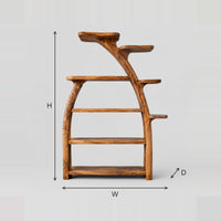 Tree Shaped Bookshelf With Arched Branch Frame And Four Open Shelves dimension diagram with width, height and depth