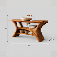Tree Trunk Bathroom Vanity With Forked Legs And Open Shelf dimension diagram with width, height and depth