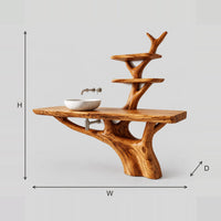 Tree Trunk Bathroom Vanity With Slab Top And Branch Shelves dimension diagram with width, height and depth