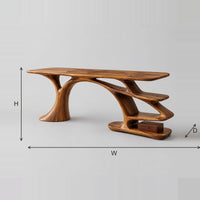 Tree Trunk Desk with Branching Base and Stepped Shelves dimension diagram with width, height and depth