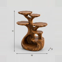 Tree Trunk End Table With Scalloped Tiers And A Book Nook dimension diagram with width, height and depth