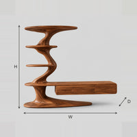 Tree Trunk TV Stand With Tiered Shelves And Long Low Cabinet dimension diagram with width, height and depth