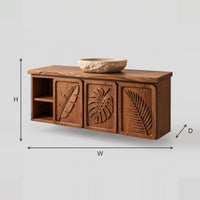 Tropical Leaf Carved Bathroom Vanity, Three Panel Doors dimension diagram with width, height and depth