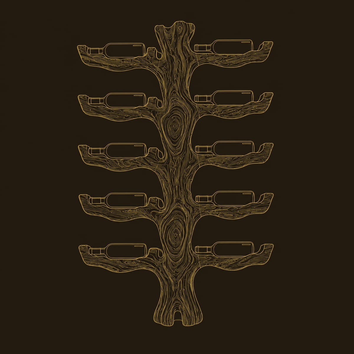 Trunk Style Wine Rack With Paired Branch Cradles And Knotted Grain dimension diagram